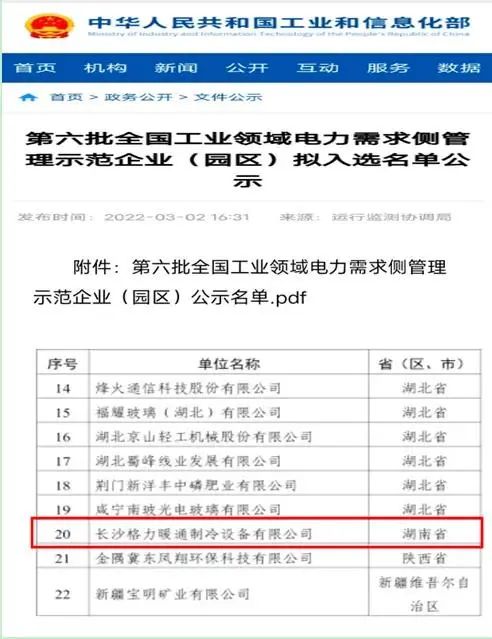 长沙格力获评全国第六批工业领域“电力需求侧管理示范企业”